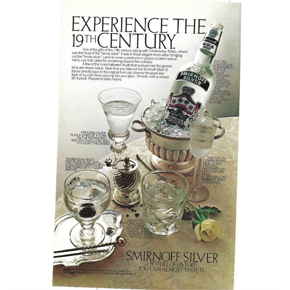 Smirnoff Silver Vodka Advertisement Print AD 1970s Barware